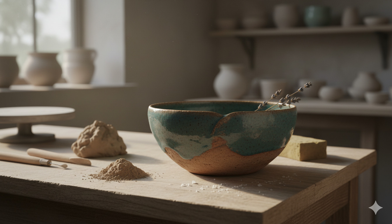 Handmade pottery bowl with natural glaze